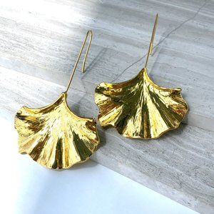 NEW ~ Anthropologie Long Oversized Ginkgo Leaf Earrings